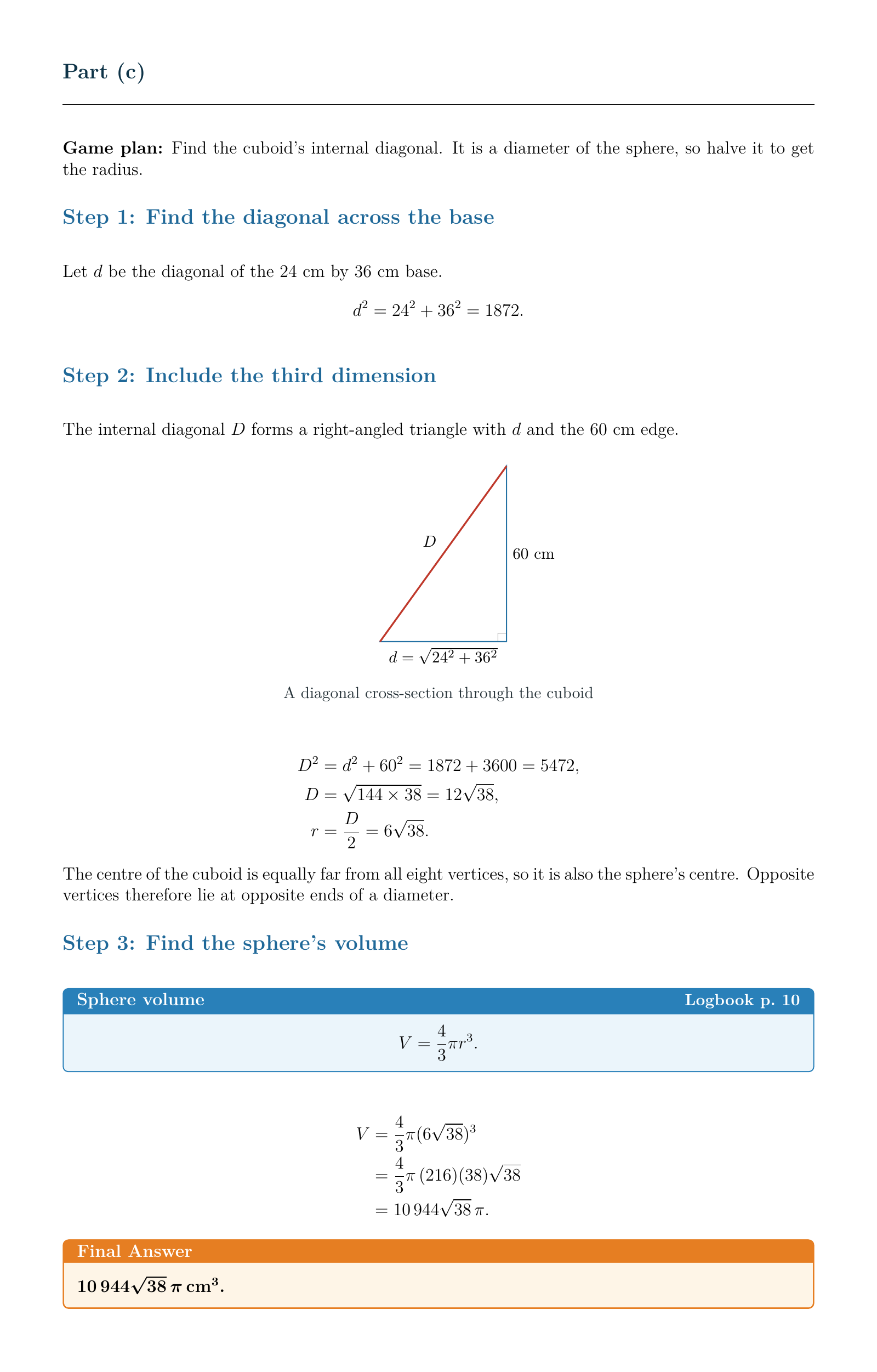 Volume of a sphere: a worked solution with clear steps and workings